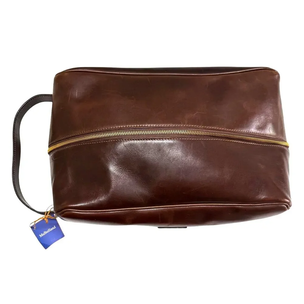 NWT Mulholland Brown Leather Golf Shoe Bag Luxury Travel Case Faux Fur Lined